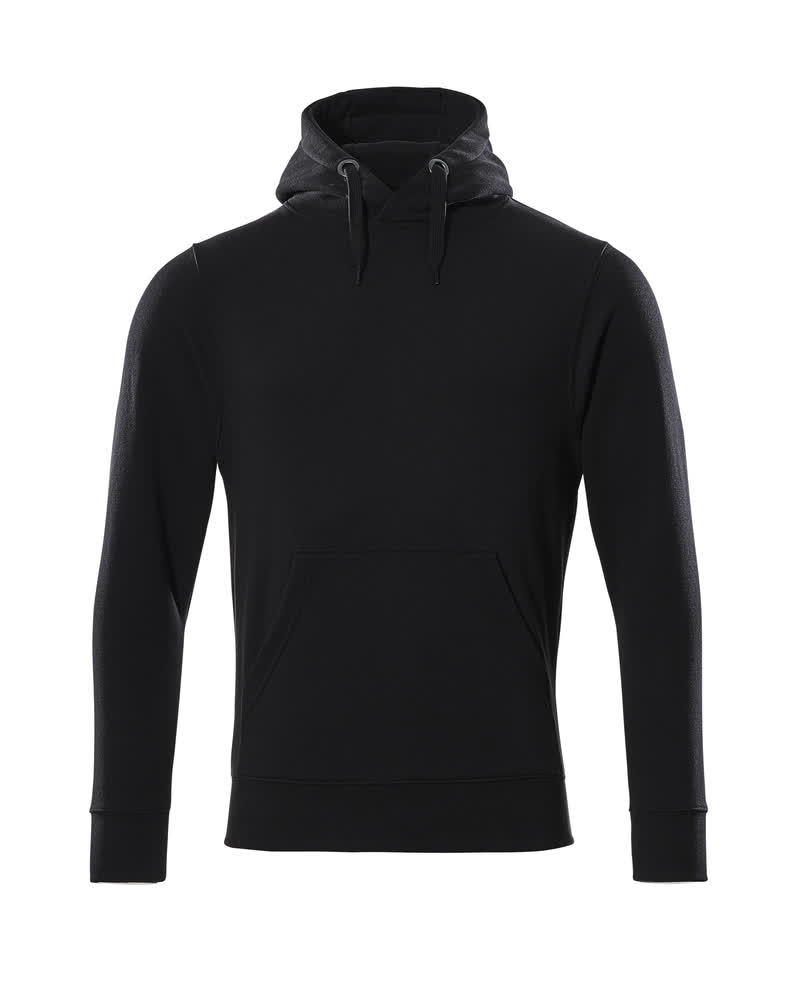 MASCOT® Revel CROSSOVER Kapuzenpullover als Arbeitsbekleidung in Schwarz, mit Kapuze, Kängurutasche und langen Ärmeln, Vorderansicht des Pullovers