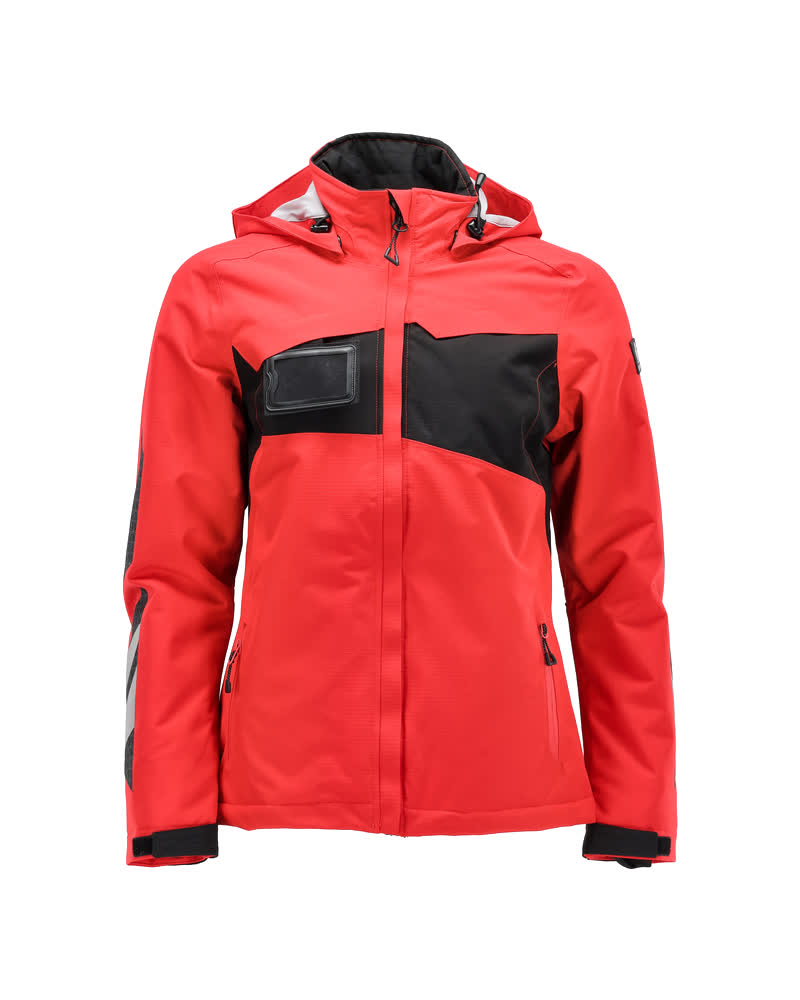 MASCOT® ACCELERATE Winterjacke in Damenpassform, Größe 2XL, Farbe Verkehrsrot/Schwarz mit Kapuze und Taschen, robuste Winter-Arbeitsjacke