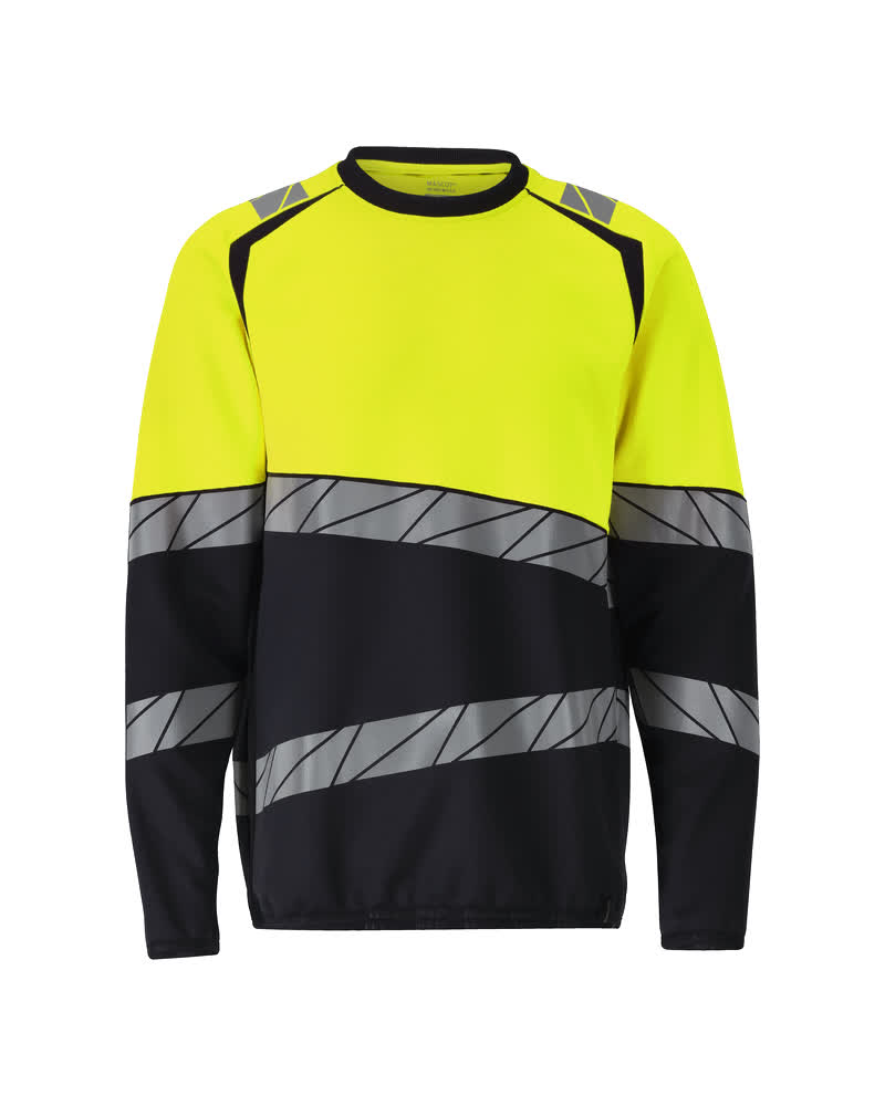 MASCOT® ACCELERATE SAFE Sweatshirt in Schwarzblau/Hi-vis Gelb, Größe 2XL, zweifarbige Warnschutzbekleidung mit reflektierenden Streifen vorne