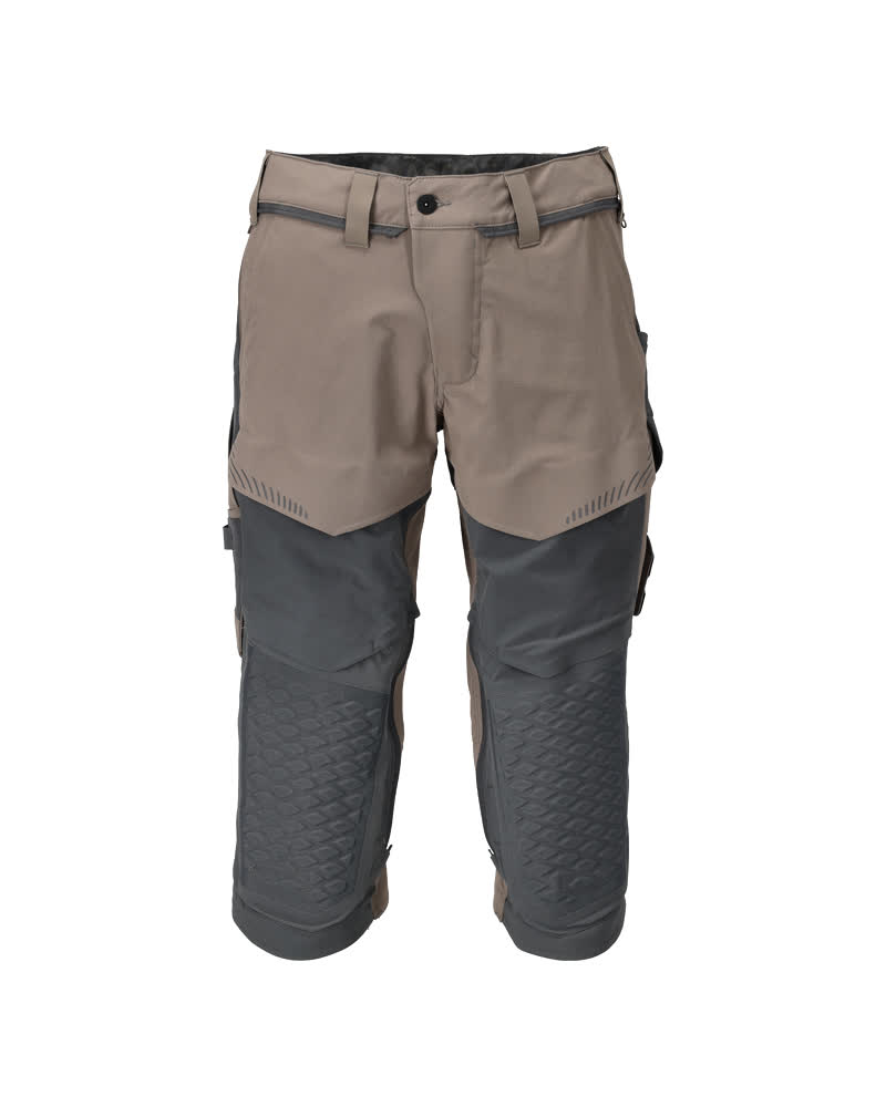 MASCOT® CUSTOMIZED Dreiviertel-Hose mit Knietaschen, robuste Arbeitsbekleidung in Dunkel Sandbeige/Anthrazitgrau, Größe C44, Frontansicht