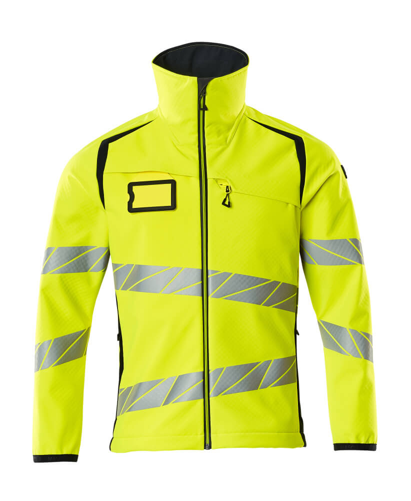 MASCOT® ACCELERATE SAFE Softshelljacke in Hi-Vis Gelb/Schwarzblau, Größe 2XL, zweifarbige Winterwarnschutzjacke mit reflektierenden Streifen