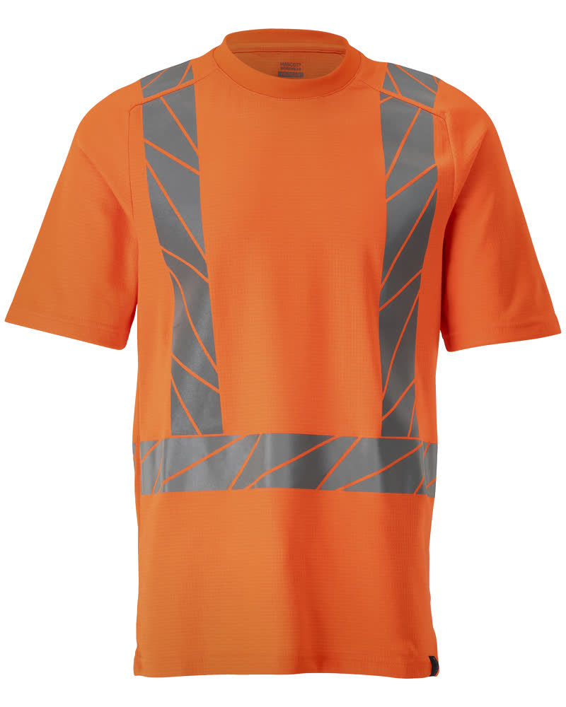 MASCOT® ACCELERATE SAFE T-Shirt in fluoreszierendem Hi-Vis Orange, einfarbig mit elastischen Reflexstreifen, moderner Passform und komfortabler Baumwollinnenseite für Warnschutz im Berufsalltag