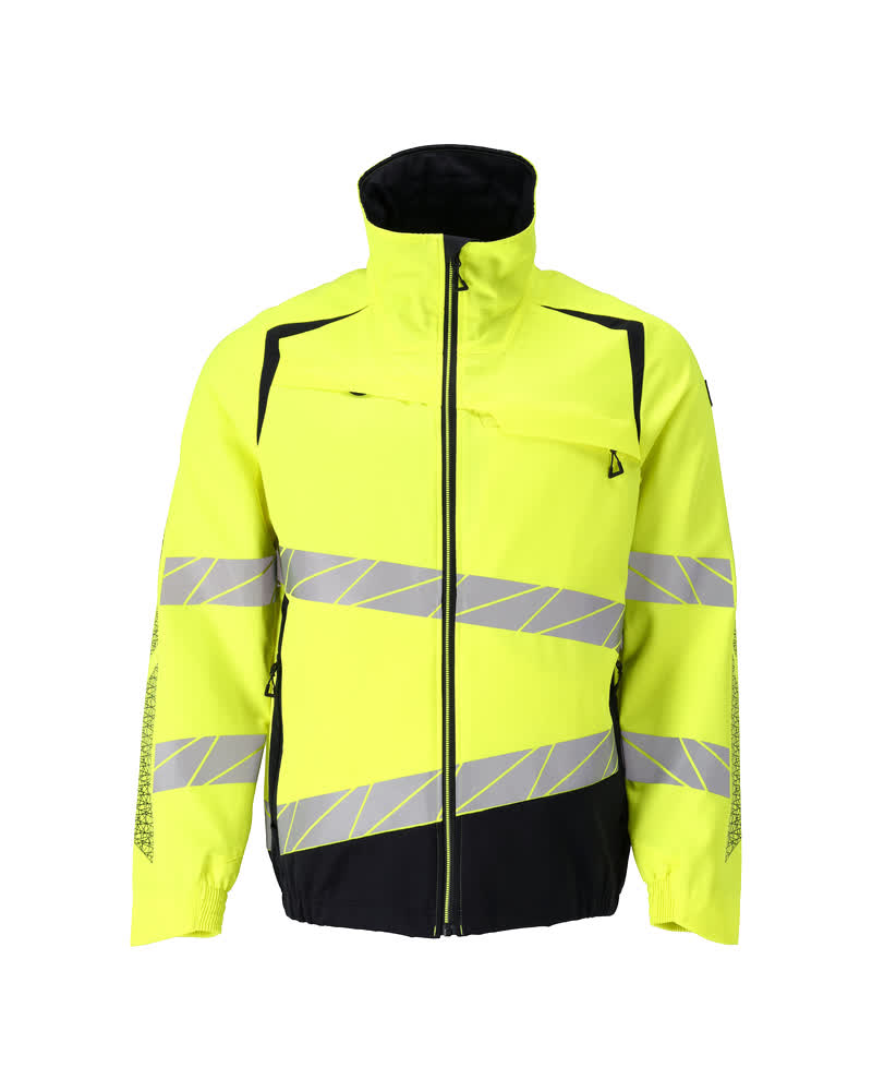 MASCOT® ACCELERATE SAFE Warnschutzjacke in Hi-vis Gelb mit reflektierenden Streifen und dunkelanthraziten Einsätzen, Vorderansicht
