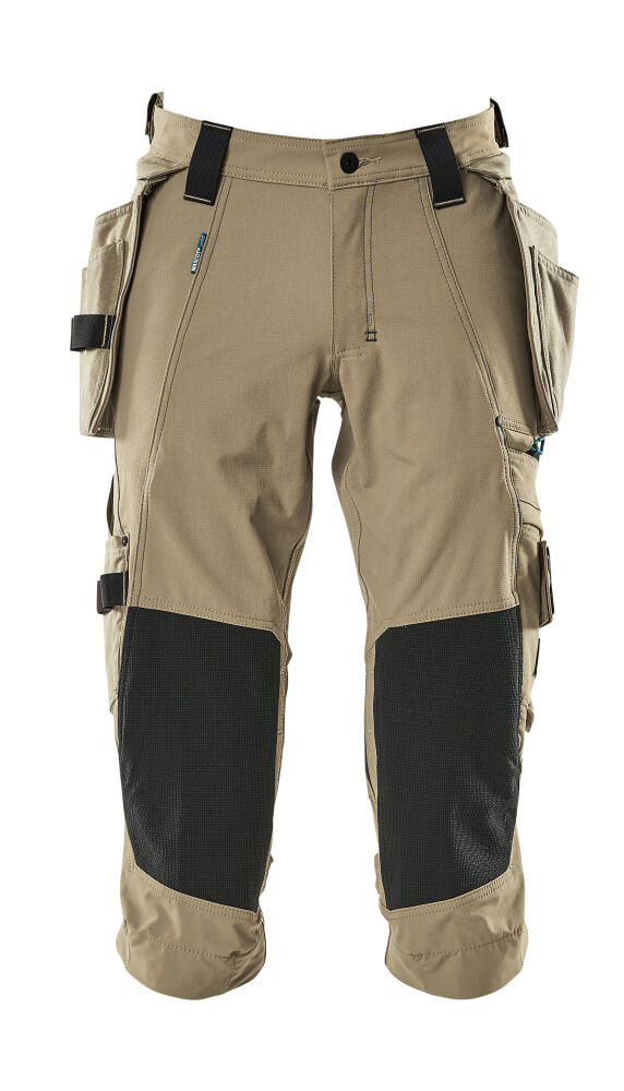 MASCOT® ADVANCED Dreiviertel-Hose mit Hängetaschen, robuster Arbeitshose in Hellkhaki C42 mit Verstärkungen an den Knien
