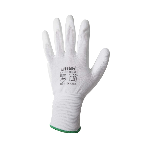 Arbeitshandschuhe Handschuhe PU / Nylon Feinstrick weiß Größe 11
